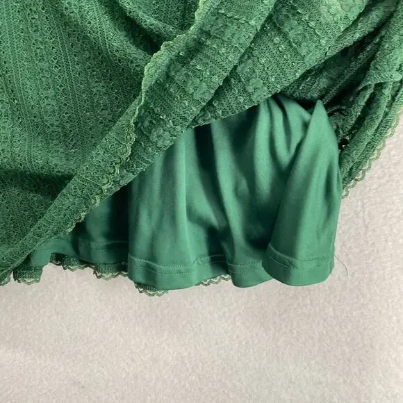 URBAN OUTFITTERS Dress S Roxie Lace Trim Mini Puff Sleeve Nylon Green NEW - Picture 8 of 16